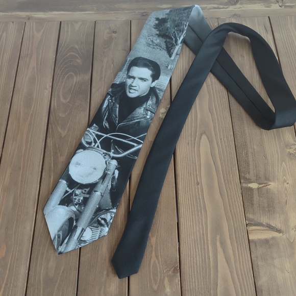 Vintage 1996 Black and White “Elvis-Born to Ride” Tie - Picture 1 of 7